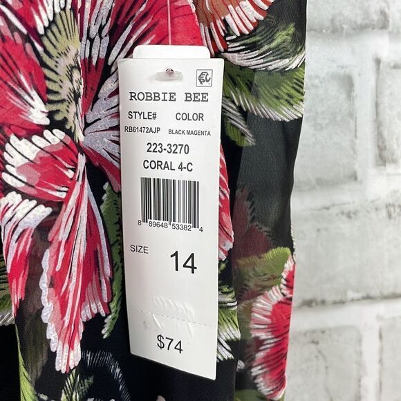 Robbie Bee Sleeveless Floral Dress Tie Back Mock Neck Overlay Size 14 - Picture 4 of 7